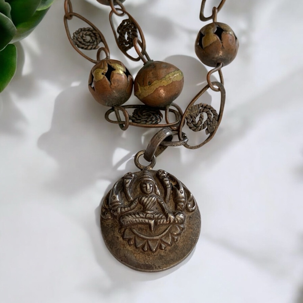 Vintage Sterling Ganhandra Medallion with unique Beaded Meditation Chain